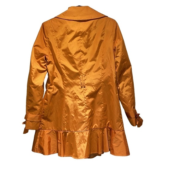 NWOT COLE HAAN Tangerine Orange Ruffle Flirty Trench Rain Coat Retro Designer M - Picture 5 of 16